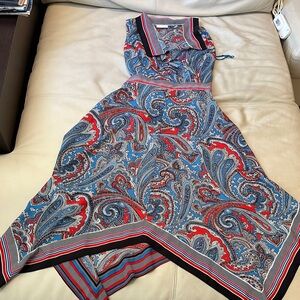 New York & Company Paisley High Low Dress in Red and Blue